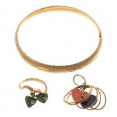 A BANGLE, HEART RING & HEART P