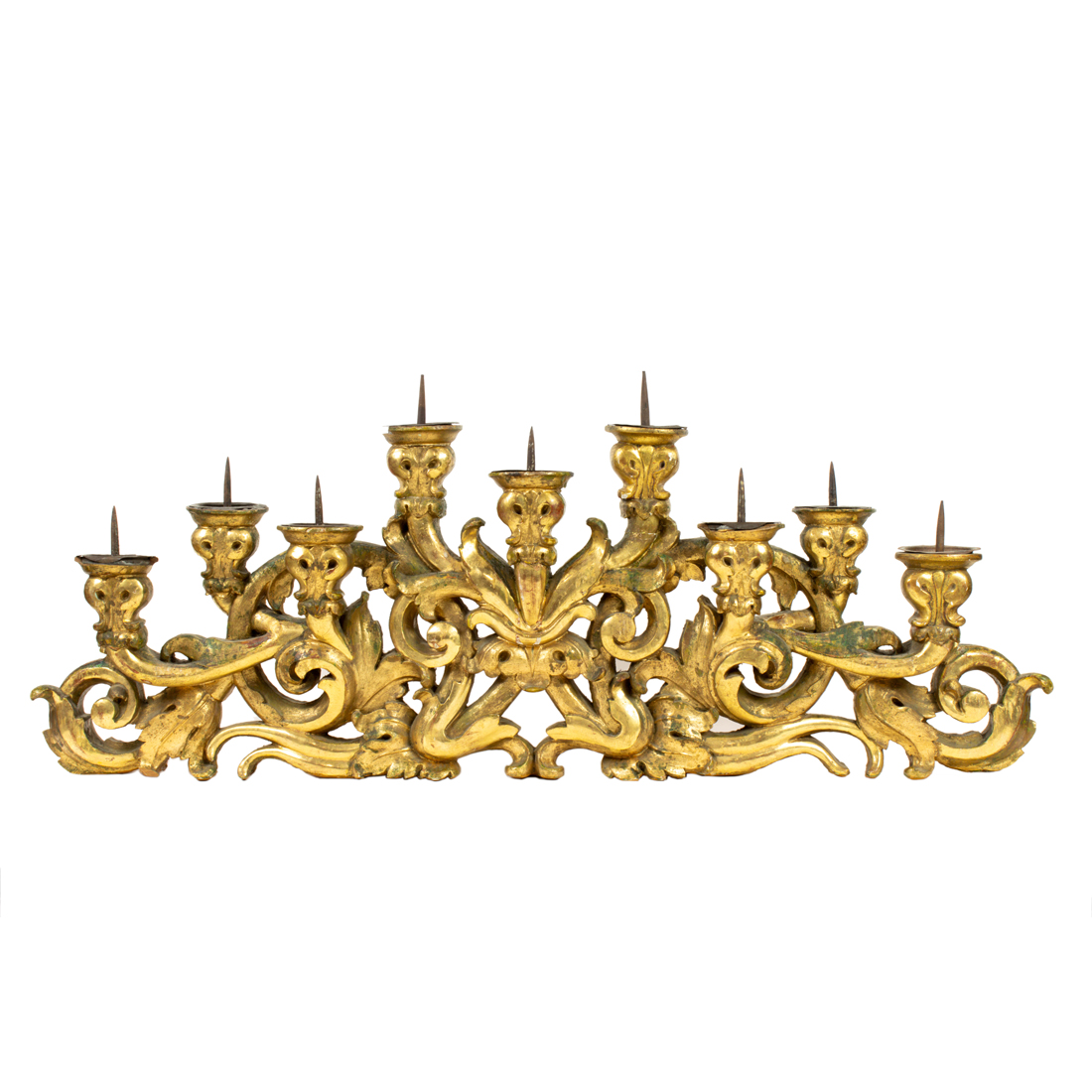 A BAROQUE STYLE GILTWOOD NINE-LIGHT