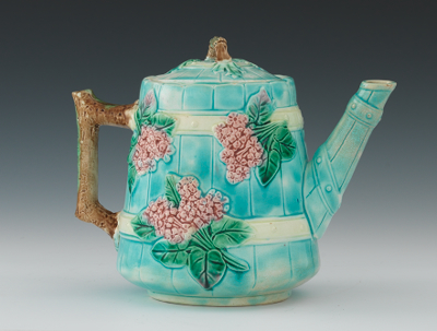 A Barrel Design Majolica Teapot