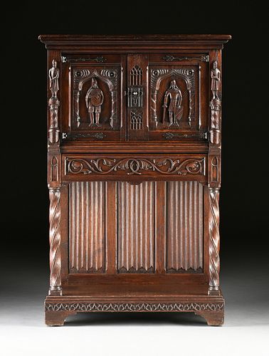 A BELGIAN NEO-GOTHIC CARVED OAK AND