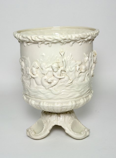 A Belleek Naiads jardiniere moulded