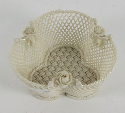 A Belleek shamrock basket with