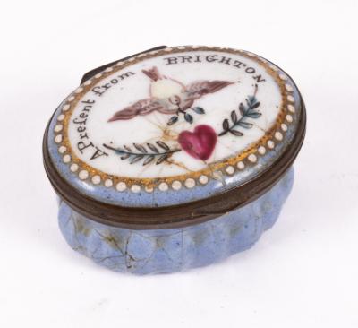 A Bilston enamel patch box, the