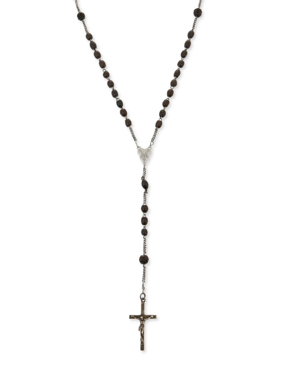 A BLACK BEAD ROSARY BELONGING TO