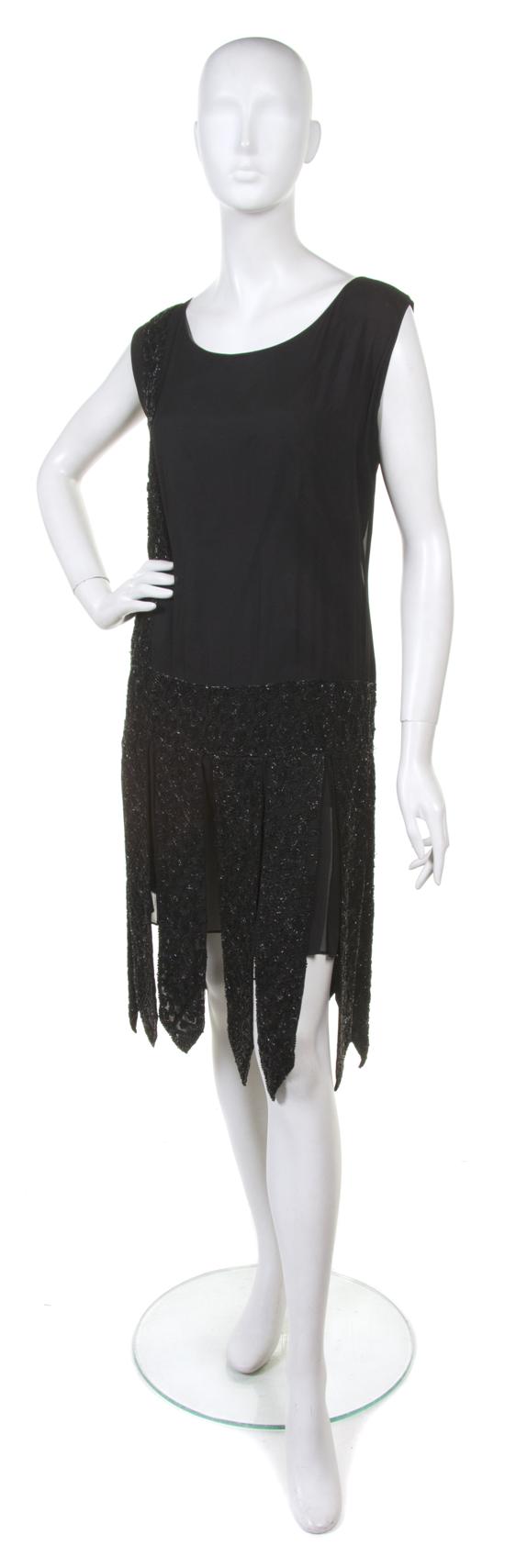 A Black Crepe and Beaded Flapper