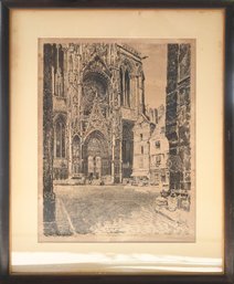 A black ink lithograph of the