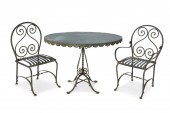 A BLACK IRON BISTRO TABLE AND