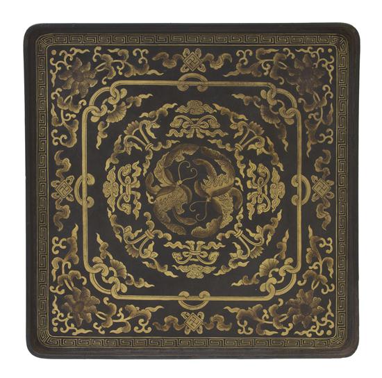 A Black Lacquer and Gilt Tray of