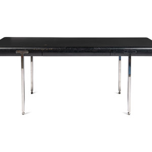A Black Leather and Steel Mounted