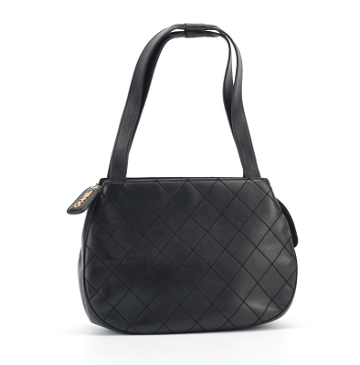 A Black Leather Chanel Handbag Soft