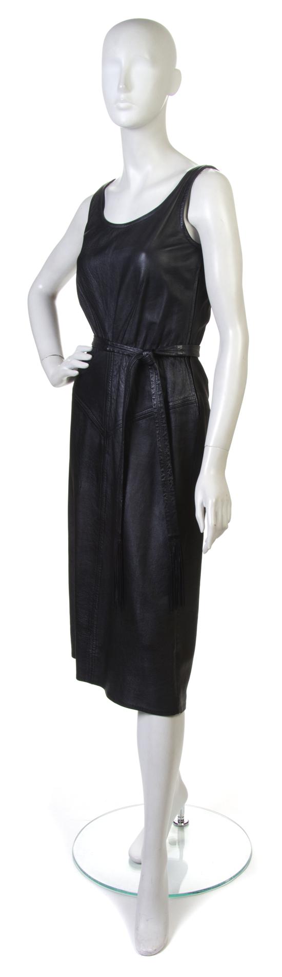 A Black Leather Dress with matching