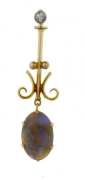 A BLACK OPAL AND DIAMOND PENDA