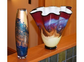 A blue and blush vase, signed RC,
