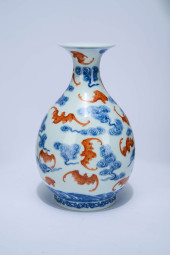 A BLUE AND WHITE AND IRON-RED
