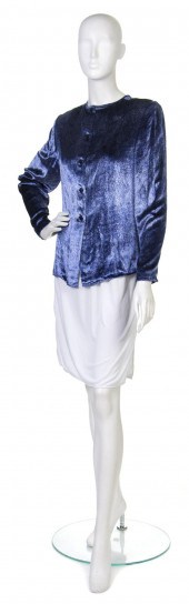A Blue and White Printed Velve
