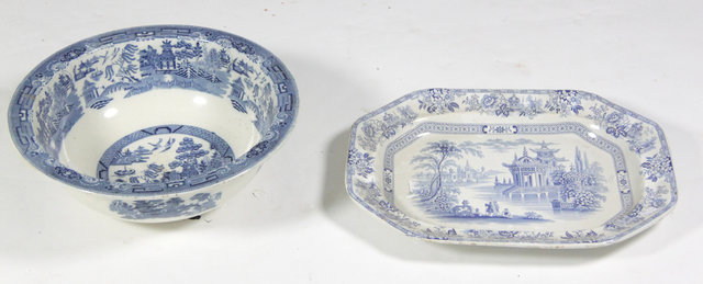 A blue and white printed willow
