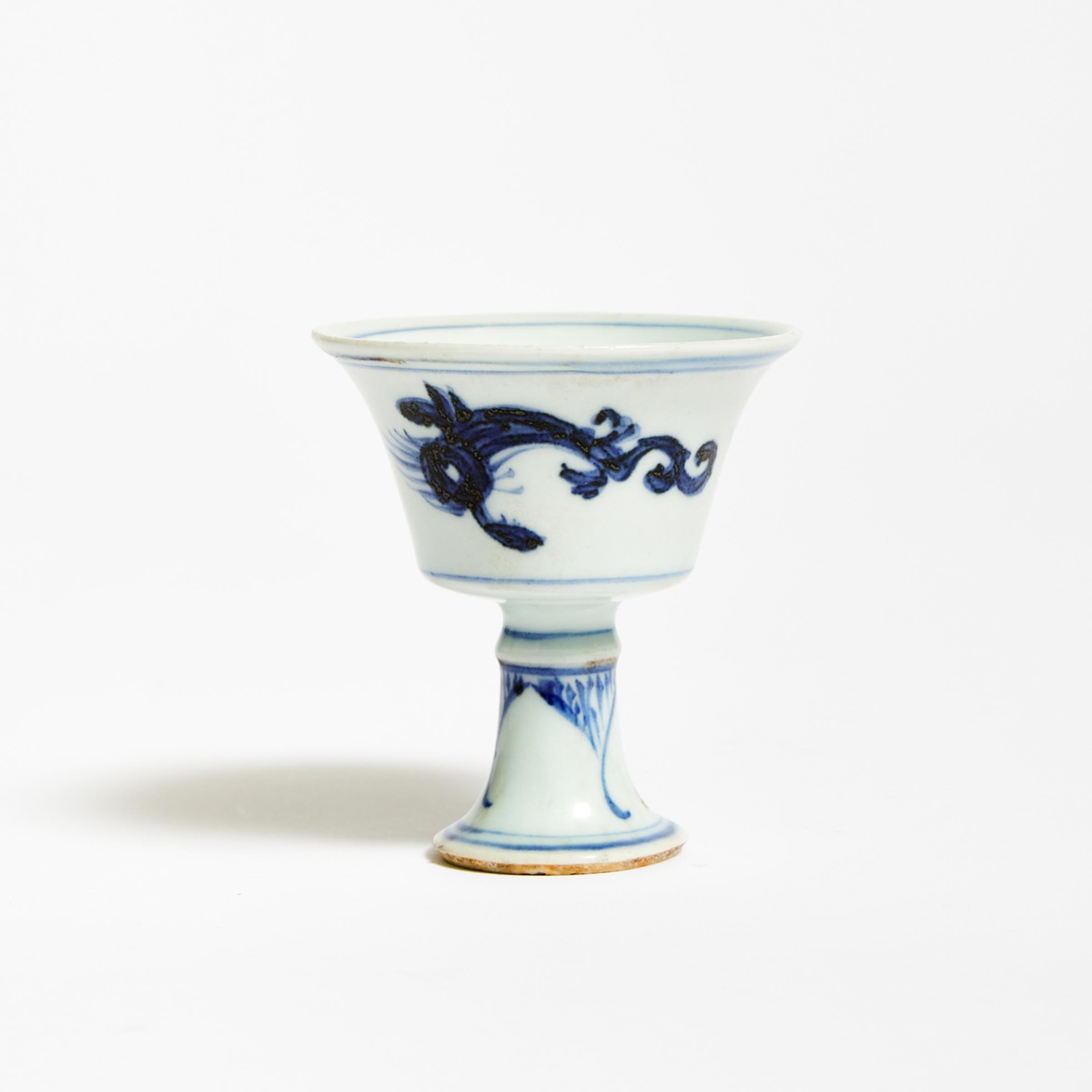 A Blue and White Stem Cup, Ming