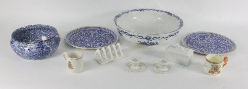 A blue and white transfer printed