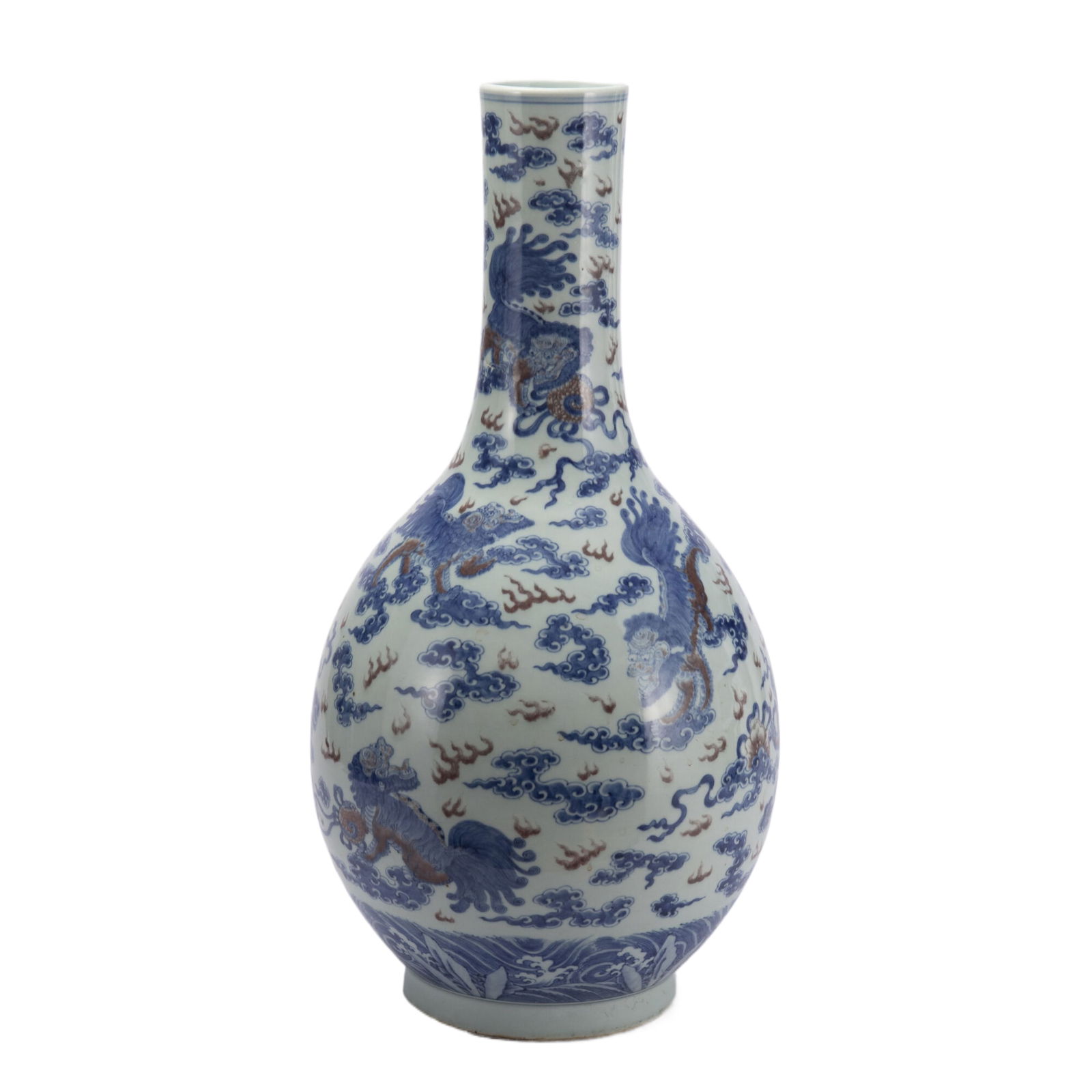 A BLUE AND WHITE UNDERGLAZED RED