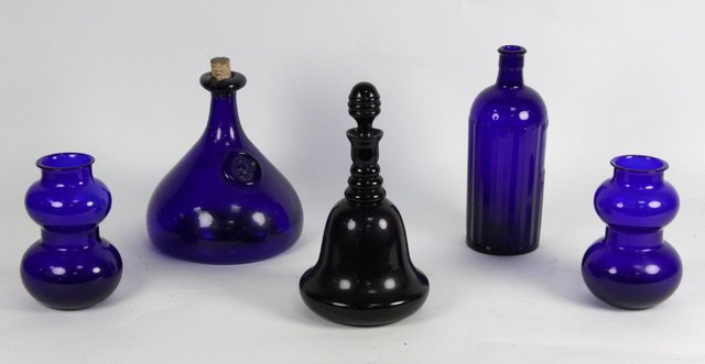 A blue glass sealed ship's decanter