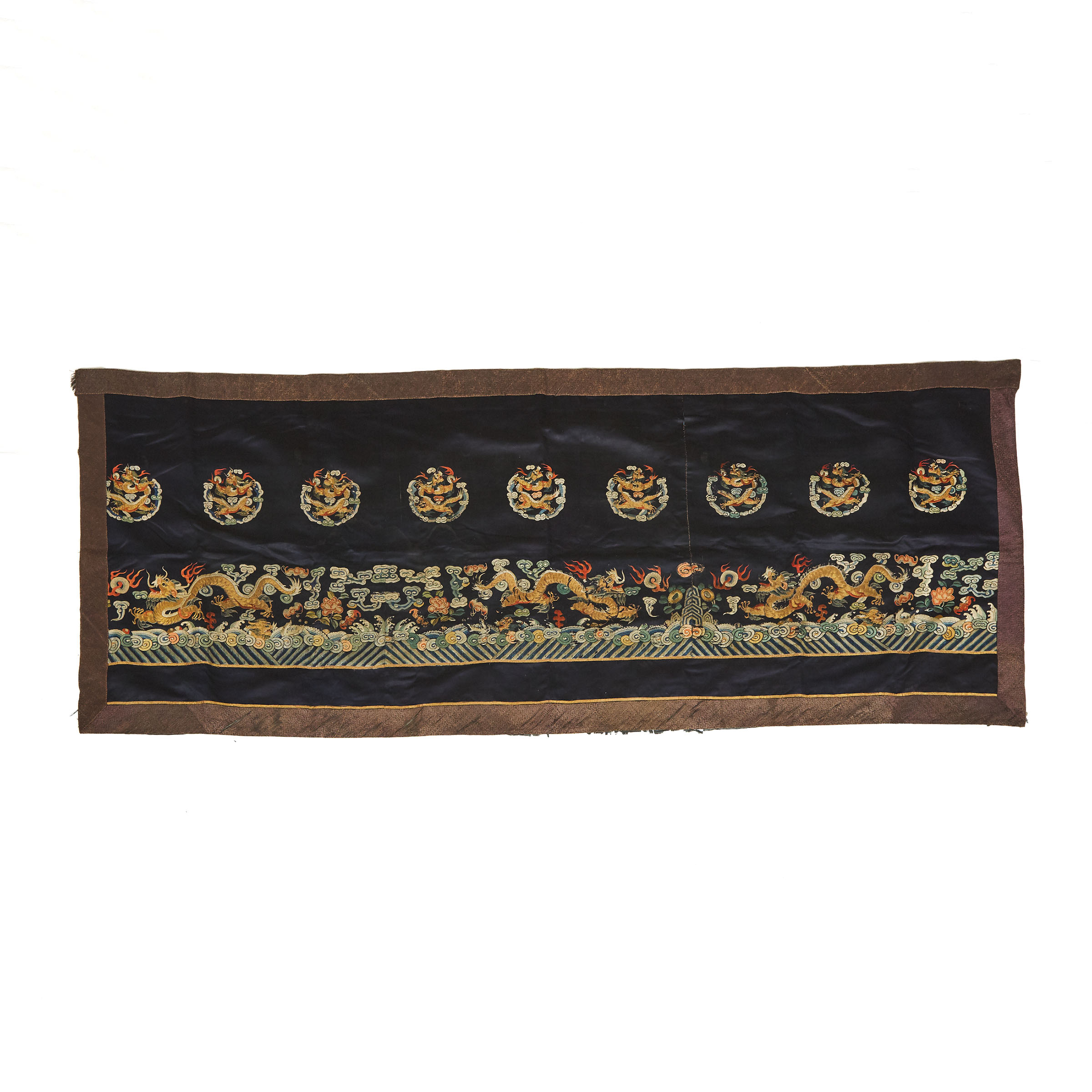 A Blue-Ground Embroidered Silk