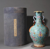 A BLUE-GROUND YANGCAI 'FLORAL'