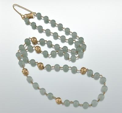 A Blue Jade Gold Bead Necklace