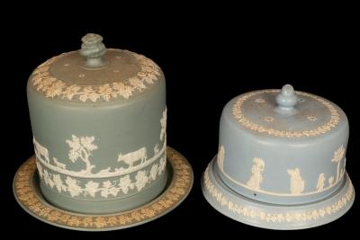 A blue Jasperware stilton cheese