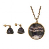 A Blue John pendant and earrin
