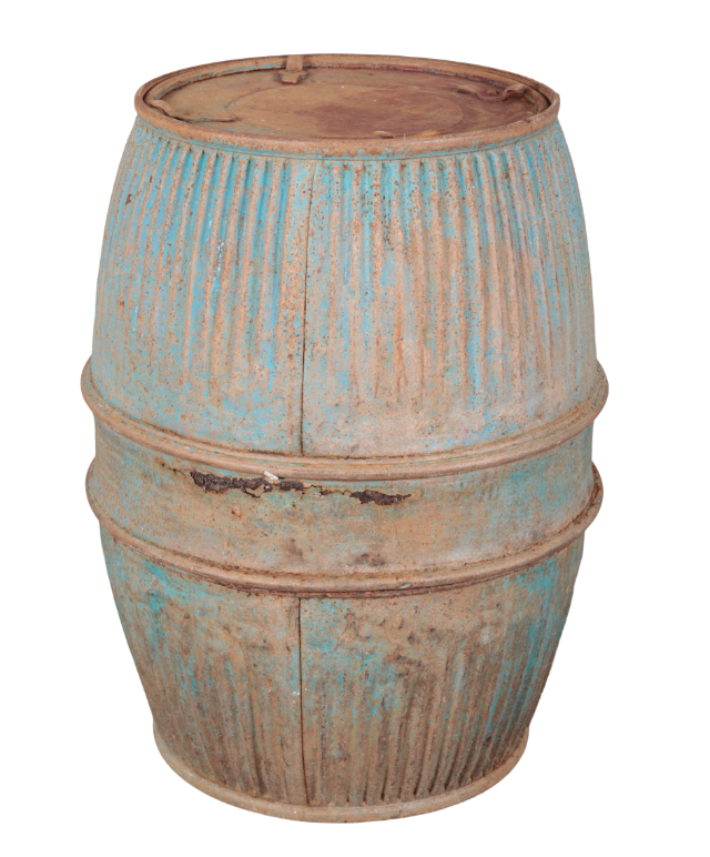A BLUE-PAINTED GALVANISED METAL