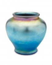 A BLUE STEUBEN AURENE GLASS VA