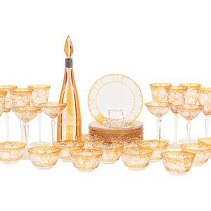 A Bohemian Amber Etched Glass Table