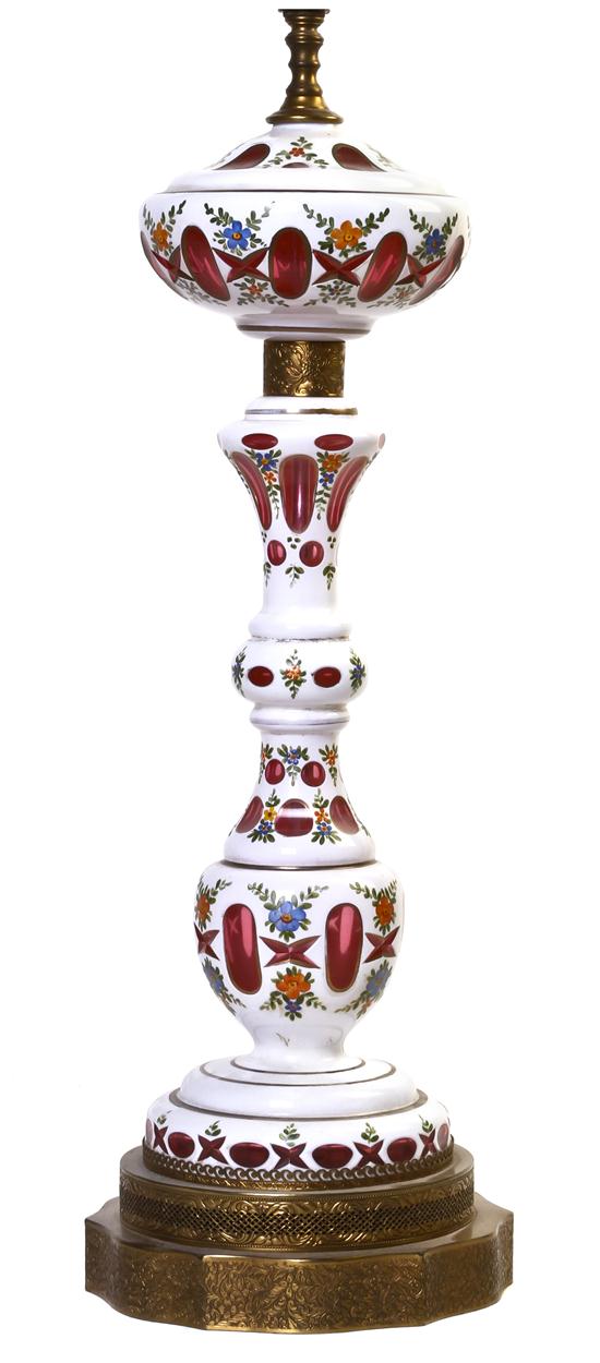 A Bohemian Cased Glass Oil Lamp