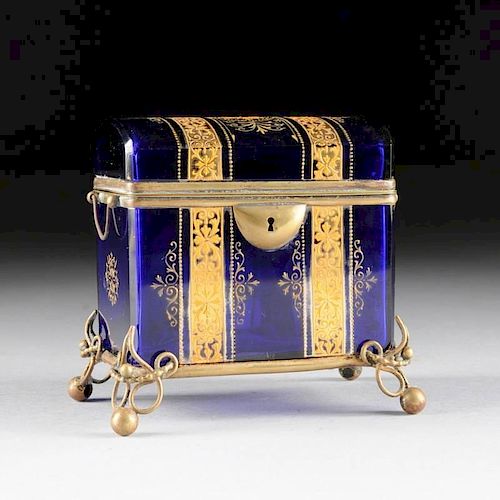 A BOHEMIAN COBALT BLUE GLASS GILT