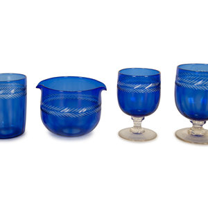A Bohemian Cobalt Glass Service for