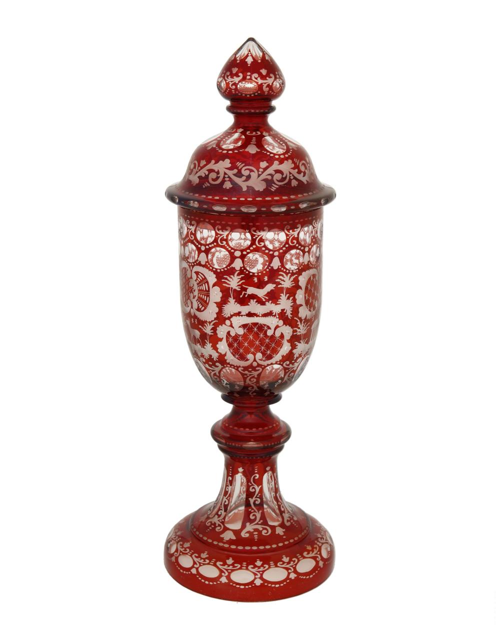 A BOHEMIAN CUT-GLASS LIDDED VASEA
