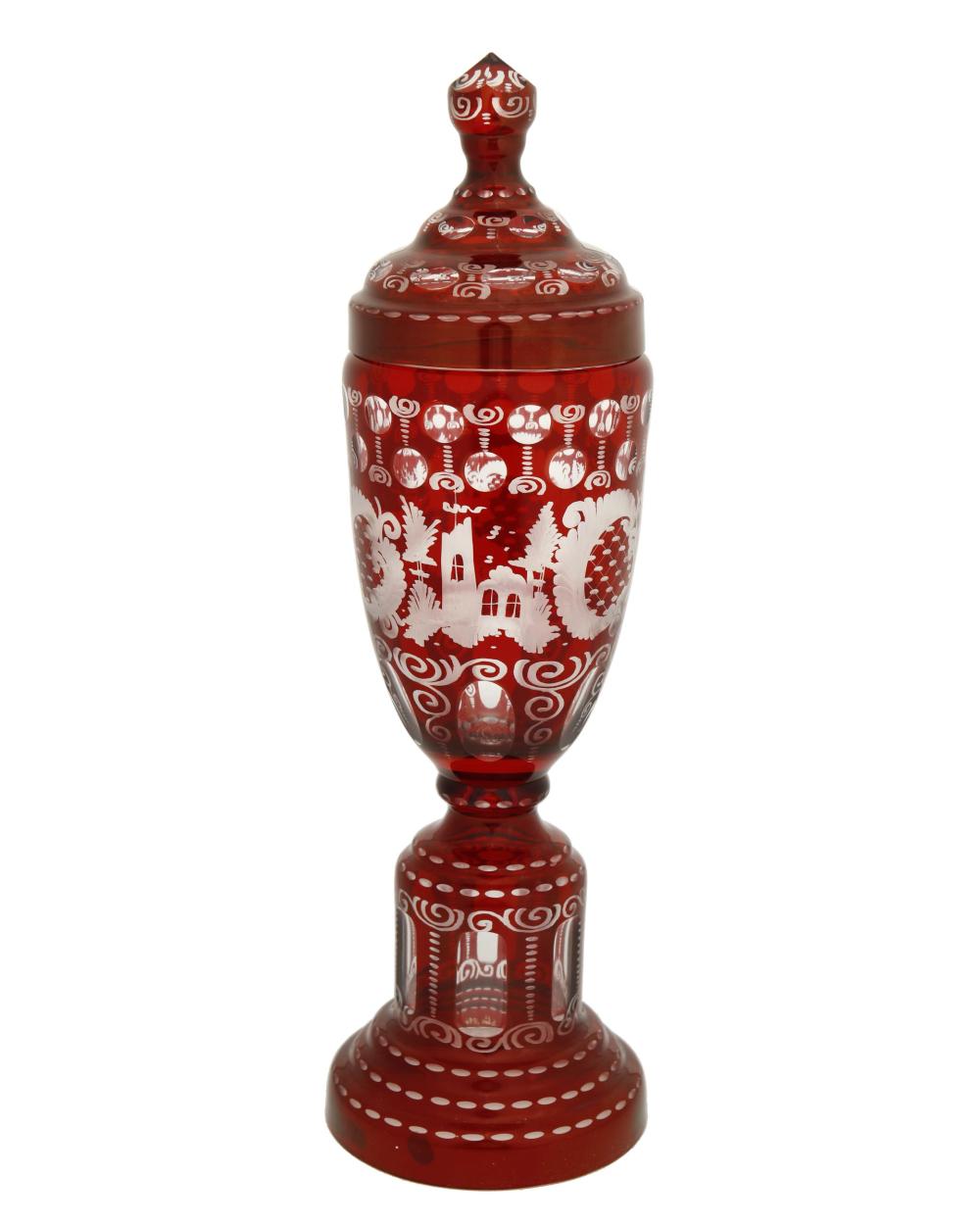 A BOHEMIAN CUT-GLASS LIDDED VASEA