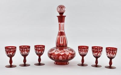 A Bohemian Glass Decanter and Six