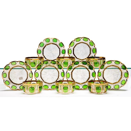 A Bohemian green overlay and gilt