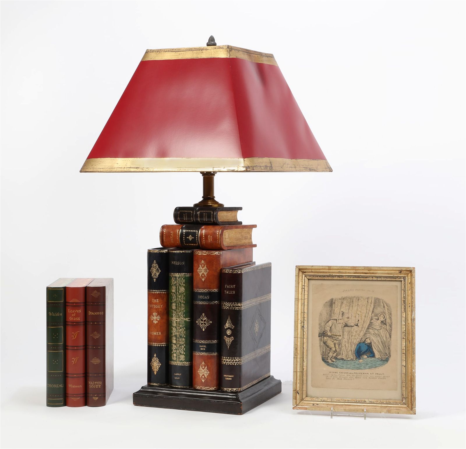 A BOOK STACK FORM TABLE LAMP AND
