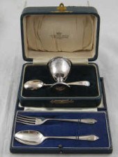 A boxed eggcup and spoon Birmi