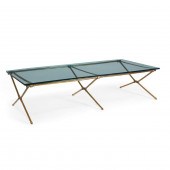 A BRASS AND GLASS COFFEE TABLE