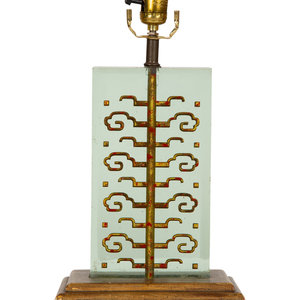 A Brass and Glass Table Lamp in the