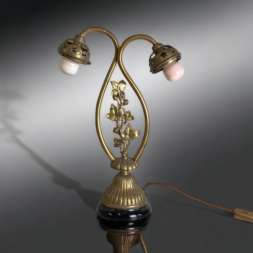 A BRASS ART NOUVEAU TWIN BRANCH
