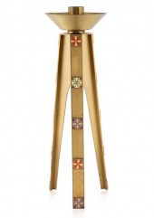 A BRASS ENAMEL TRIPOD CANDLE S
