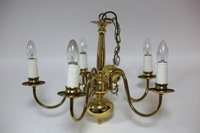 A brass five-light electrolier with