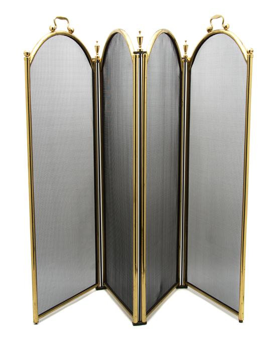 A Brass Four-Panel Firescreen