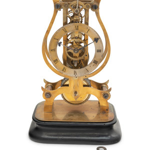 A Brass Lyre-Form Skeleton Clock