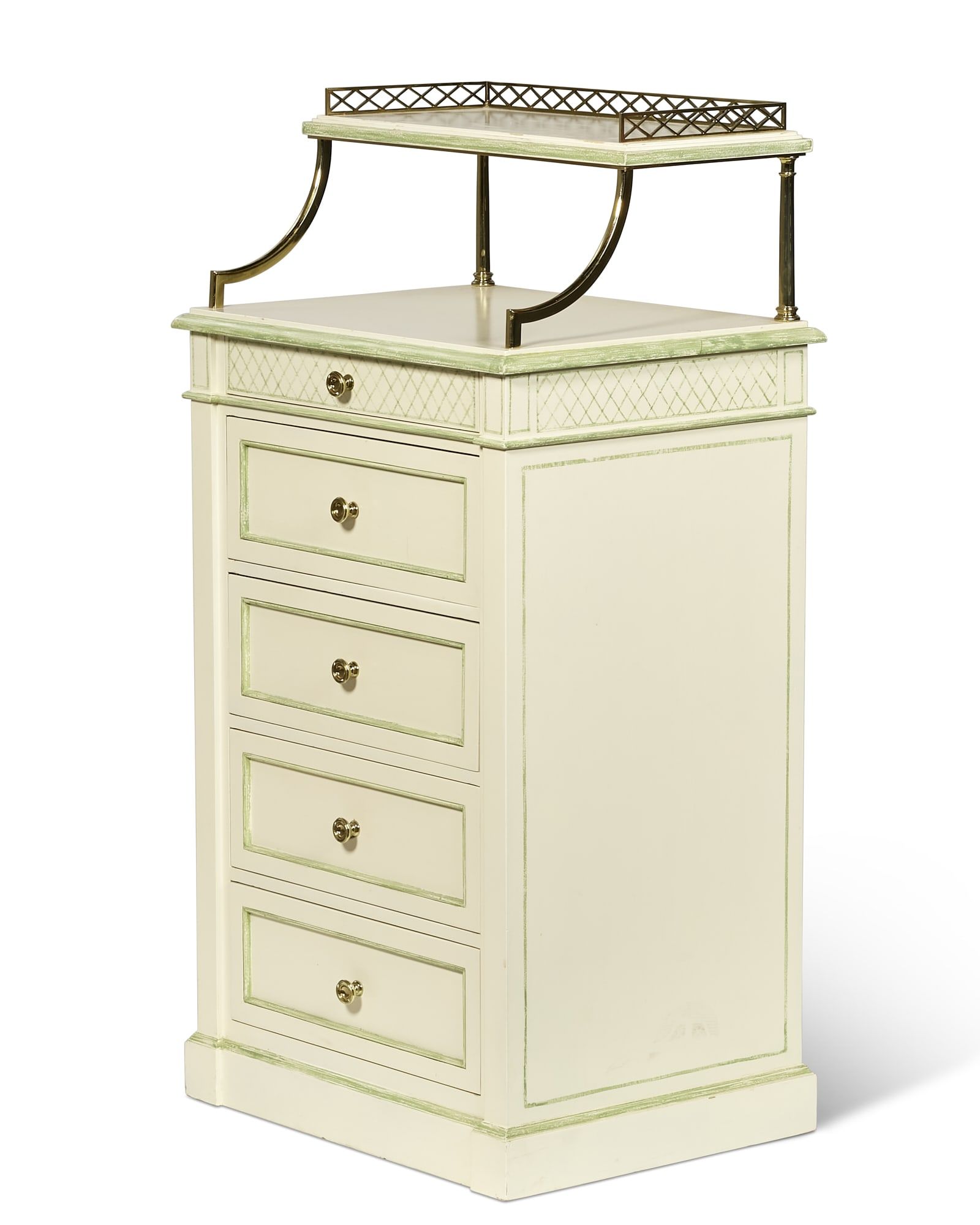 A BRASS MOUNTED PAINTED AND