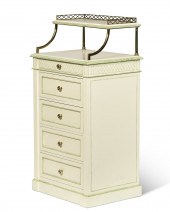 A BRASS MOUNTED PAINTED AND DE